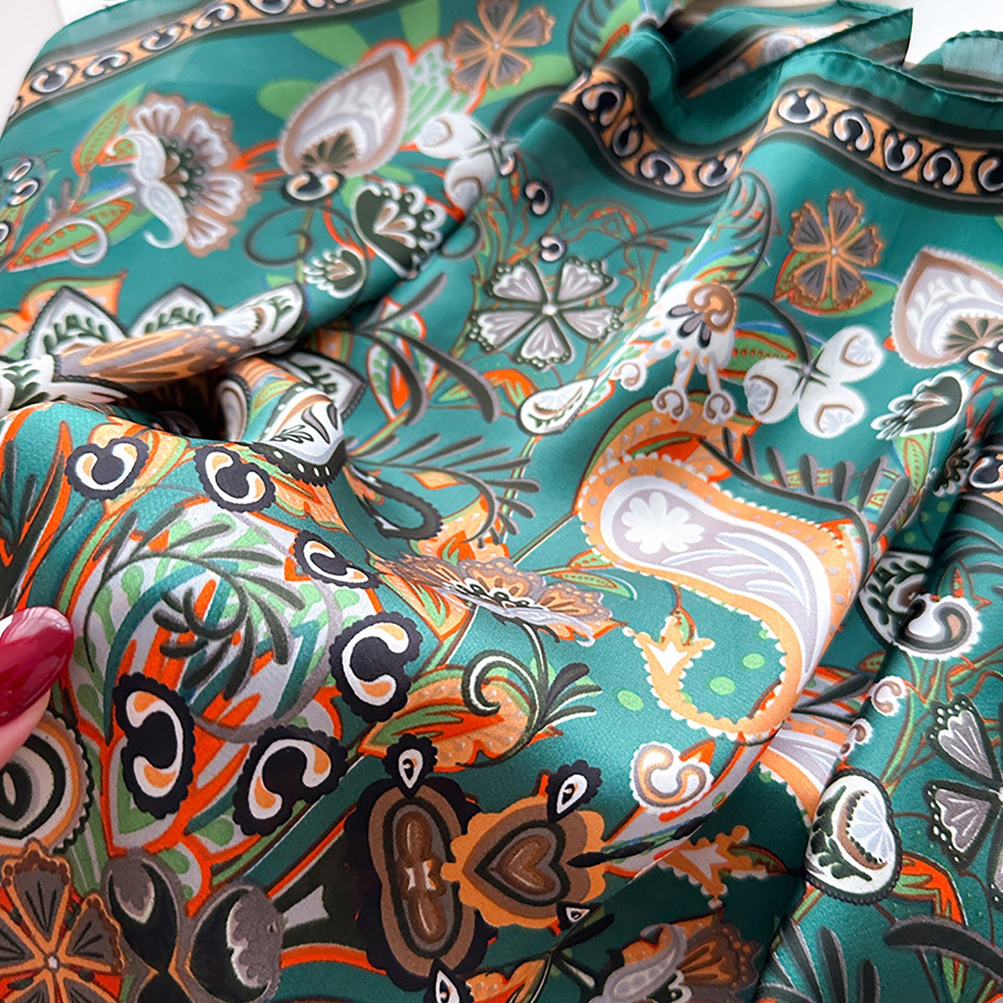 Satin Square Scarf with Vintage Paisley Floral Print 27.5¡Á27.5inches