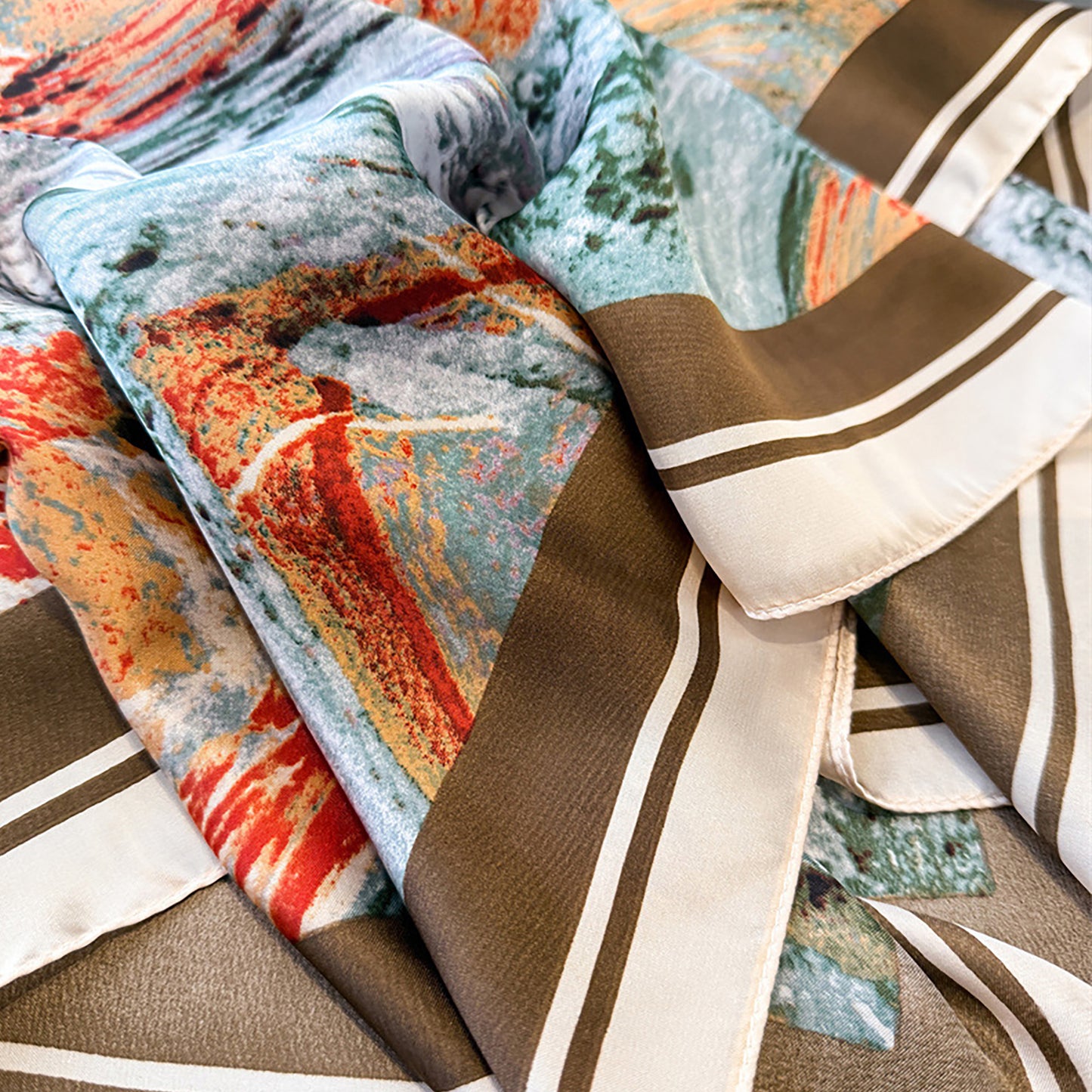Womens Satin Square Scarf with Abstract Marble Print 35.4¡Á35.4inches