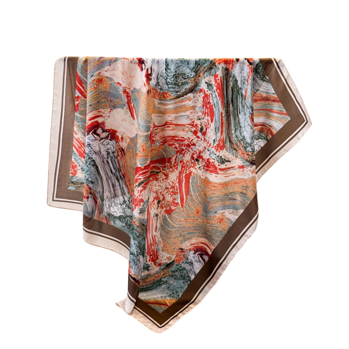 Womens Satin Square Scarf with Abstract Marble Print 35.4¡Á35.4inches
