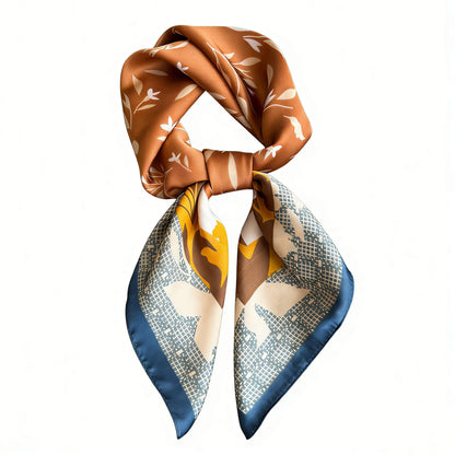 Satin Square Scarf with Botanical Print Soft Accessory 27.5¡Á27.5inches