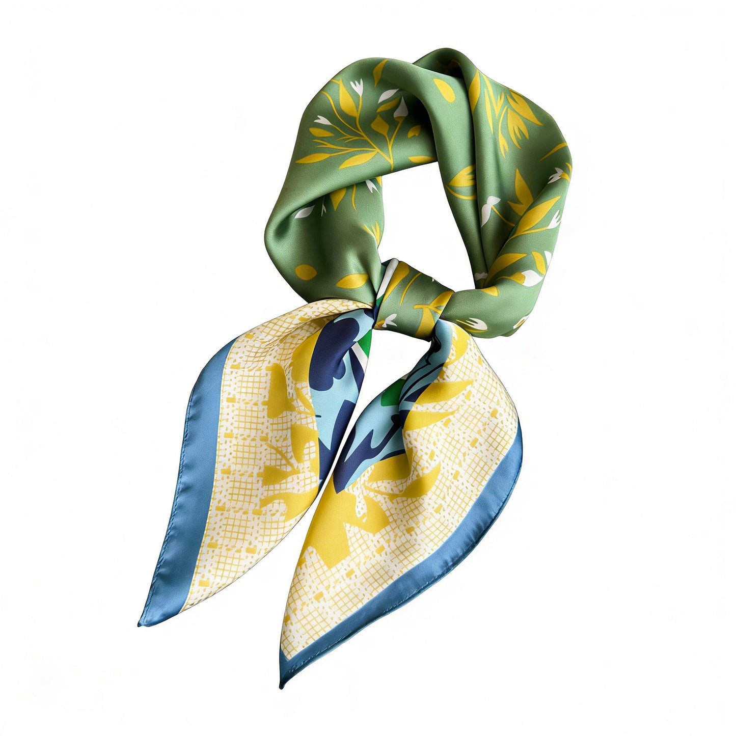 Satin Square Scarf with Botanical Print Soft Accessory 27.5¡Á27.5inches