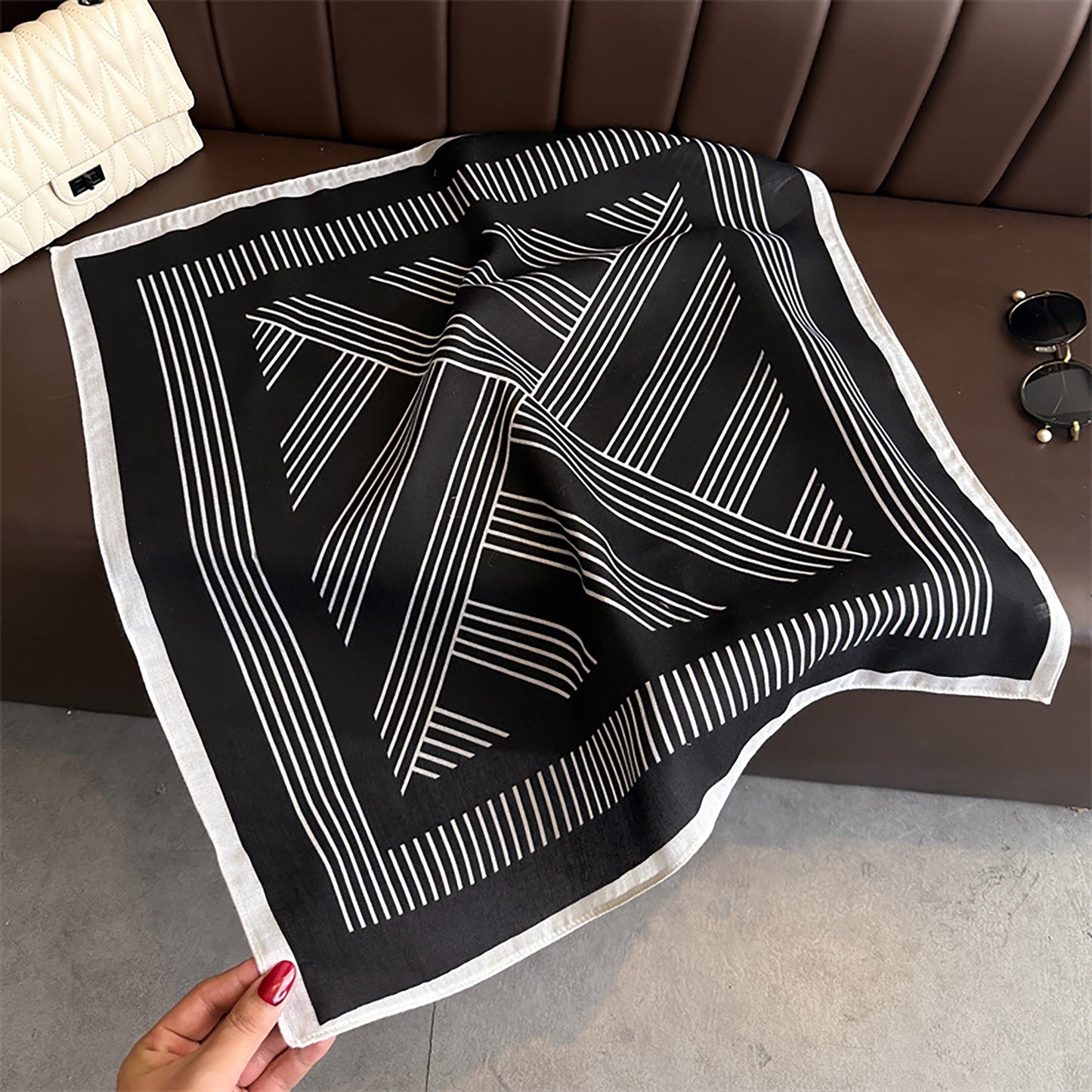 Womens Lightweight Square Scarf with Modern Linear Pattern 26.5¡Á26.5inches