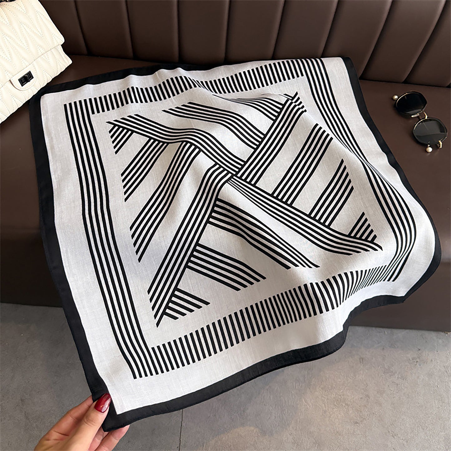 Womens Lightweight Square Scarf with Modern Linear Pattern 26.5¡Á26.5inches