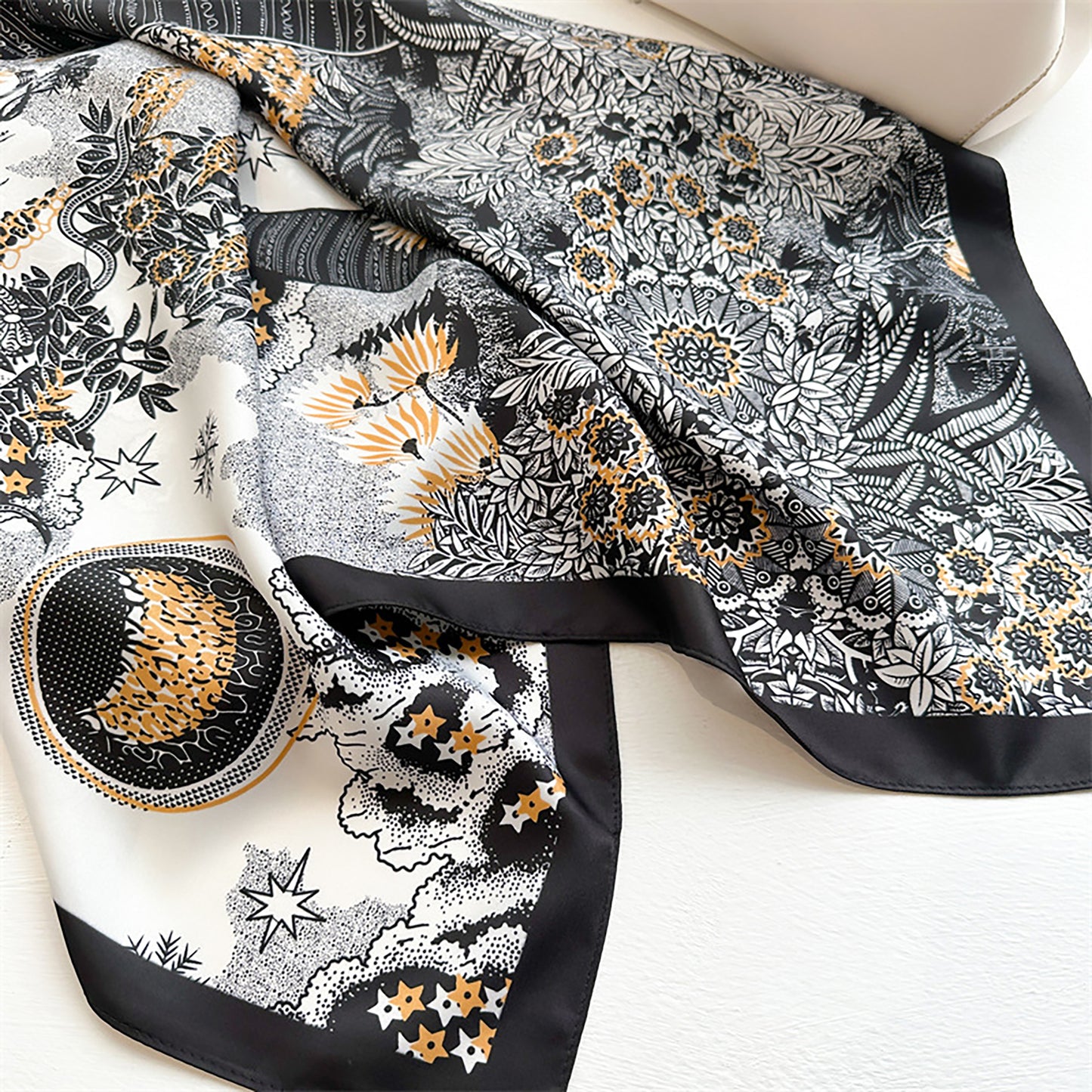 Womens Satin Square Scarf with Vintage Floral Print 35.4¡Á35.4inches