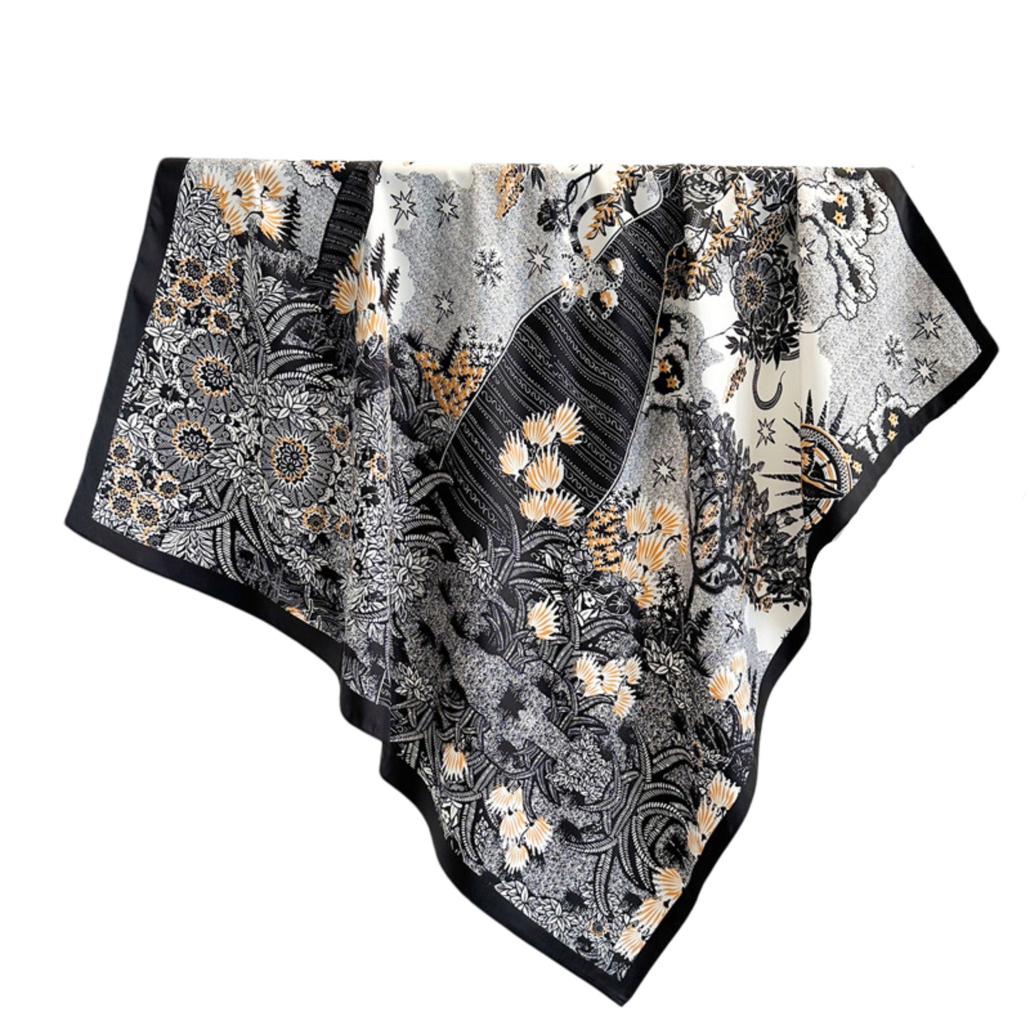 Womens Satin Square Scarf with Vintage Floral Print 35.4¡Á35.4inches