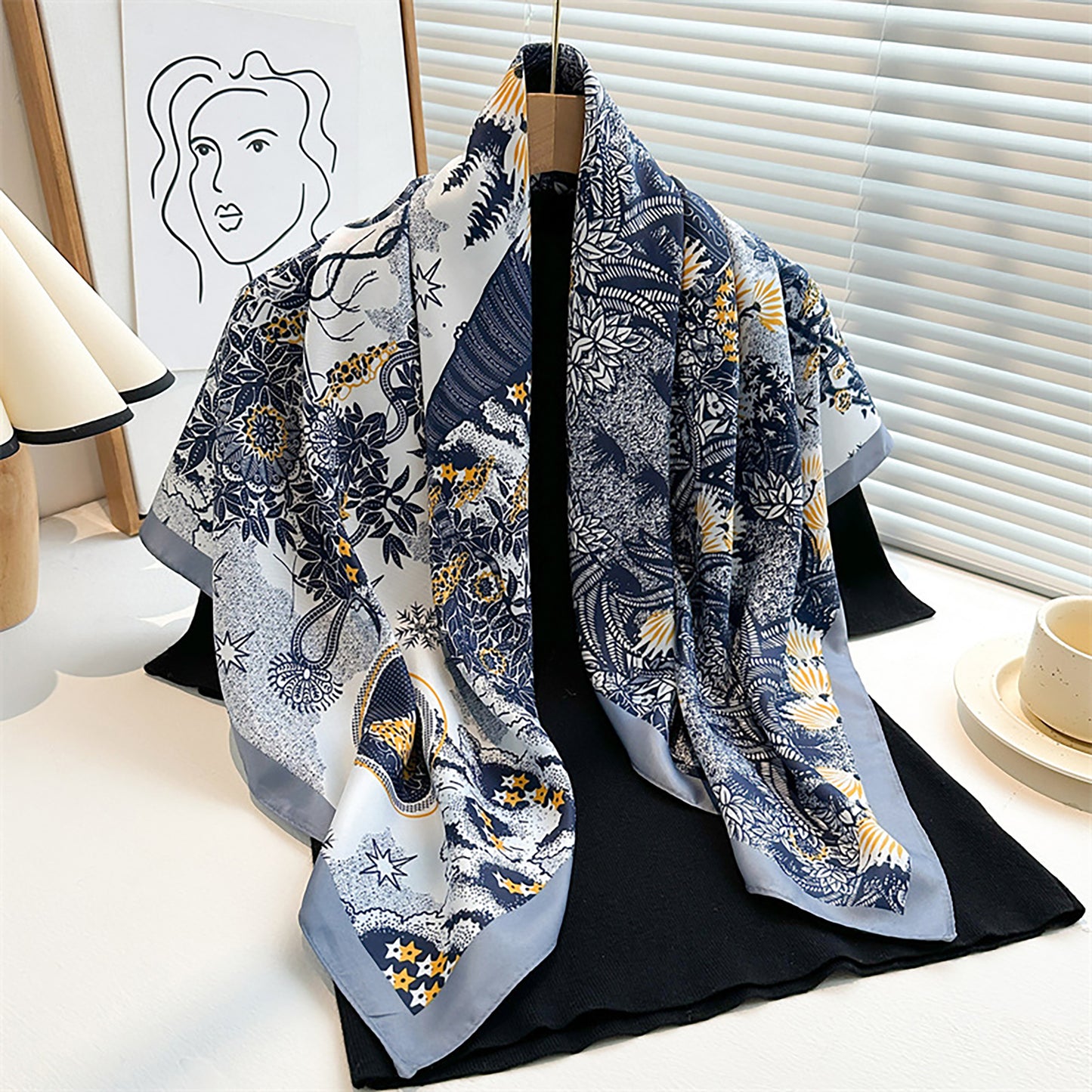 Womens Satin Square Scarf with Vintage Floral Print 35.4¡Á35.4inches