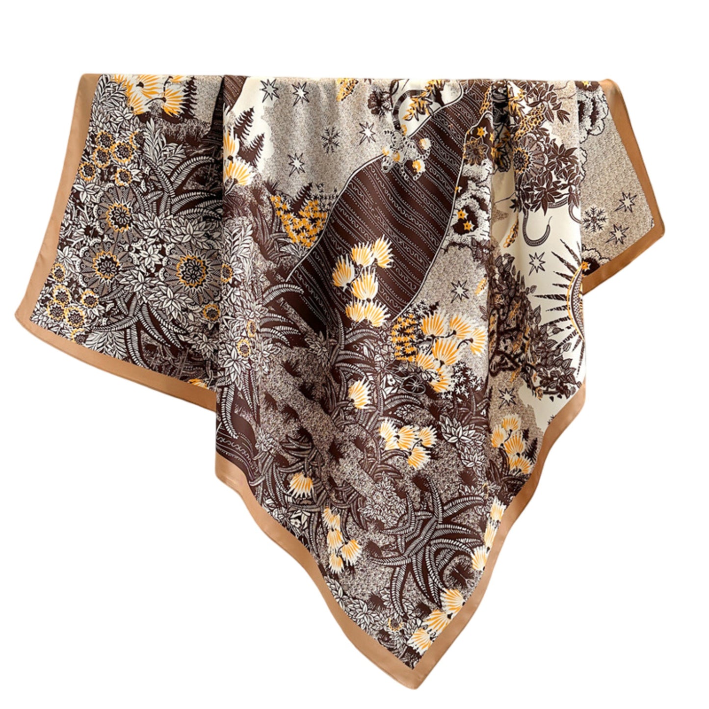 Womens Satin Square Scarf with Vintage Floral Print 35.4¡Á35.4inches