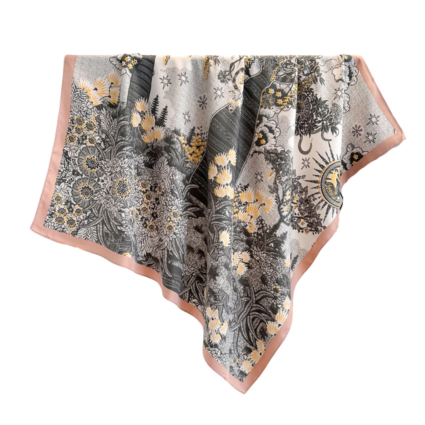 Womens Satin Square Scarf with Vintage Floral Print 35.4¡Á35.4inches