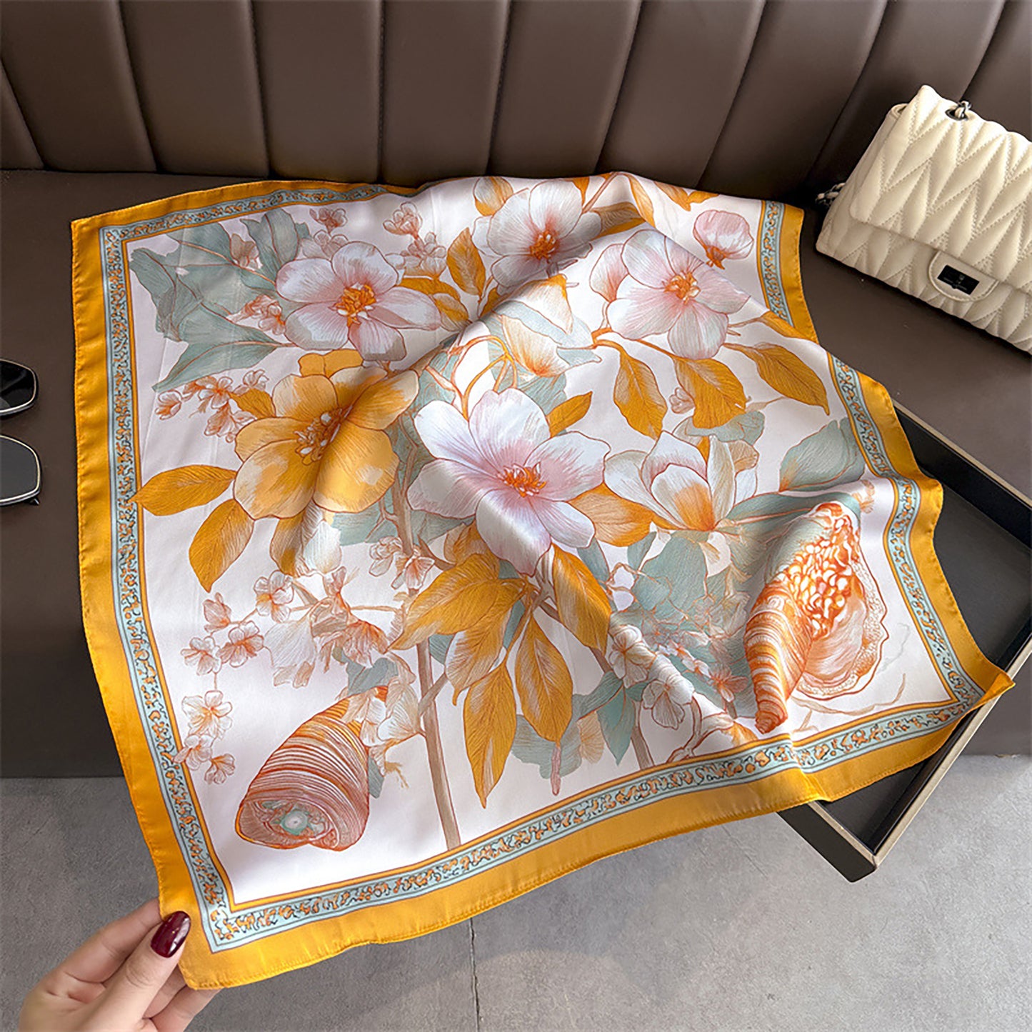 Womens Floral Square Scarf Lightweight Fashion Accessory 27.5¡Á27.5inches