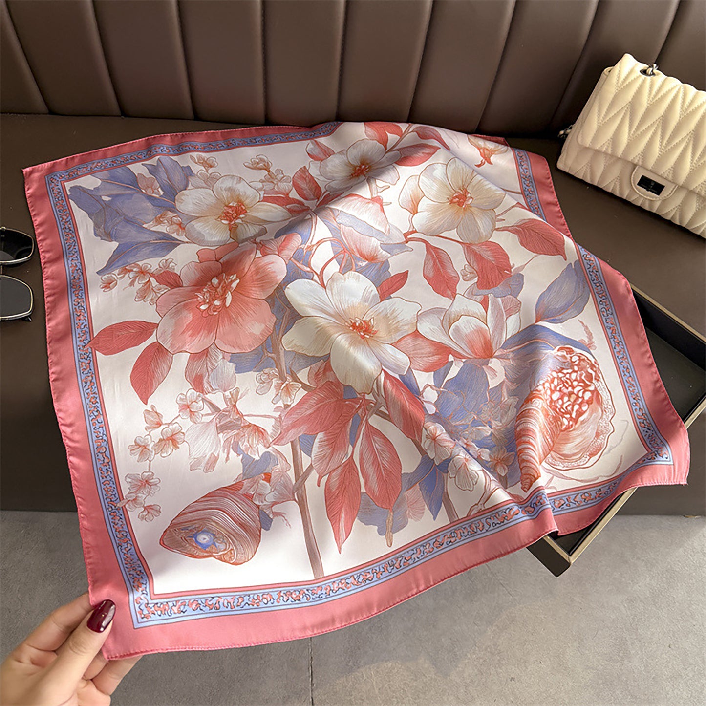Womens Floral Square Scarf Lightweight Fashion Accessory 27.5¡Á27.5inches
