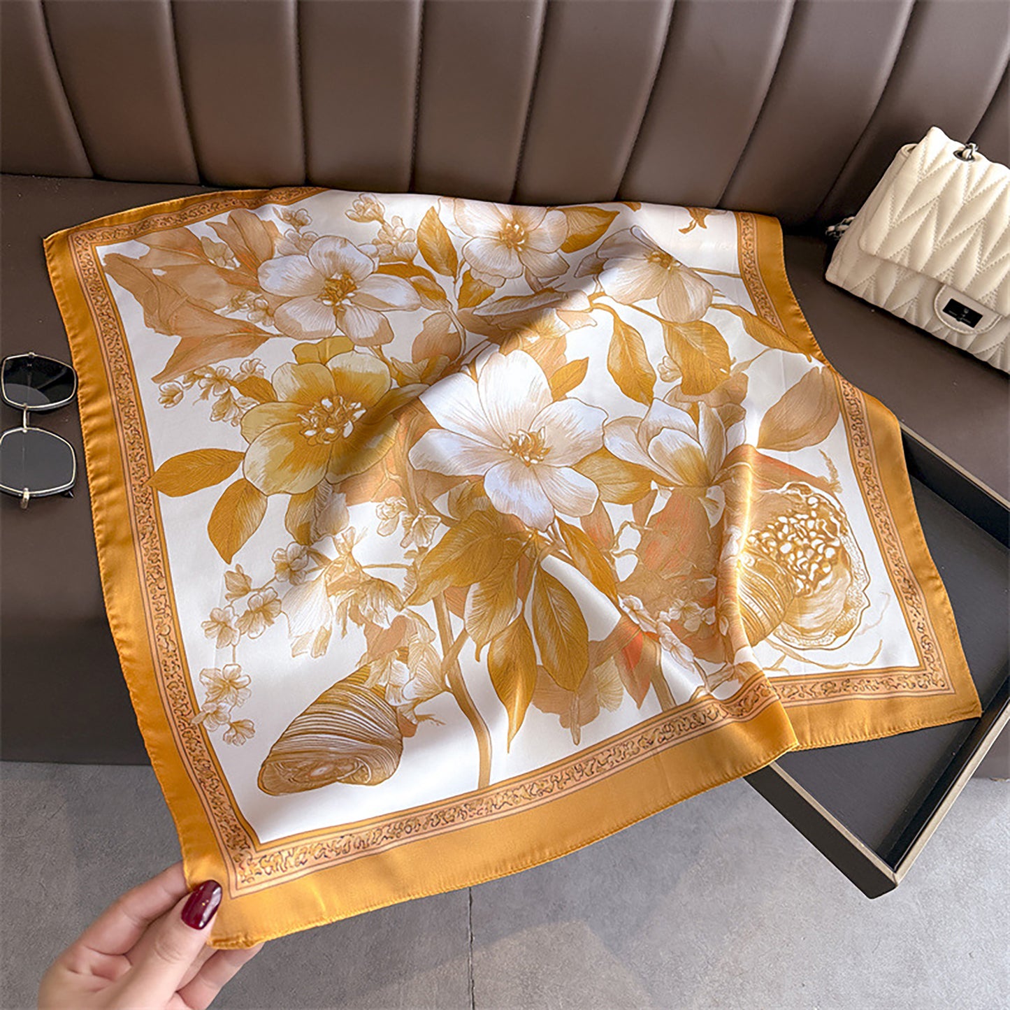 Womens Floral Square Scarf Lightweight Fashion Accessory 27.5¡Á27.5inches