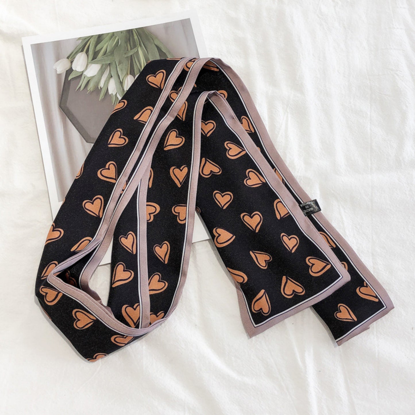 5 Pack Heart Print Satin Scarf Ribbon Slim Lightweight Fabric Neck Hair Bag Accessory 35.5x2.5in