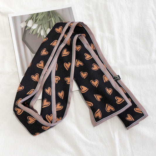 5 Pack Heart Print Satin Scarf Ribbon Slim Lightweight Fabric Neck Hair Bag Accessory 35.5x2.5in