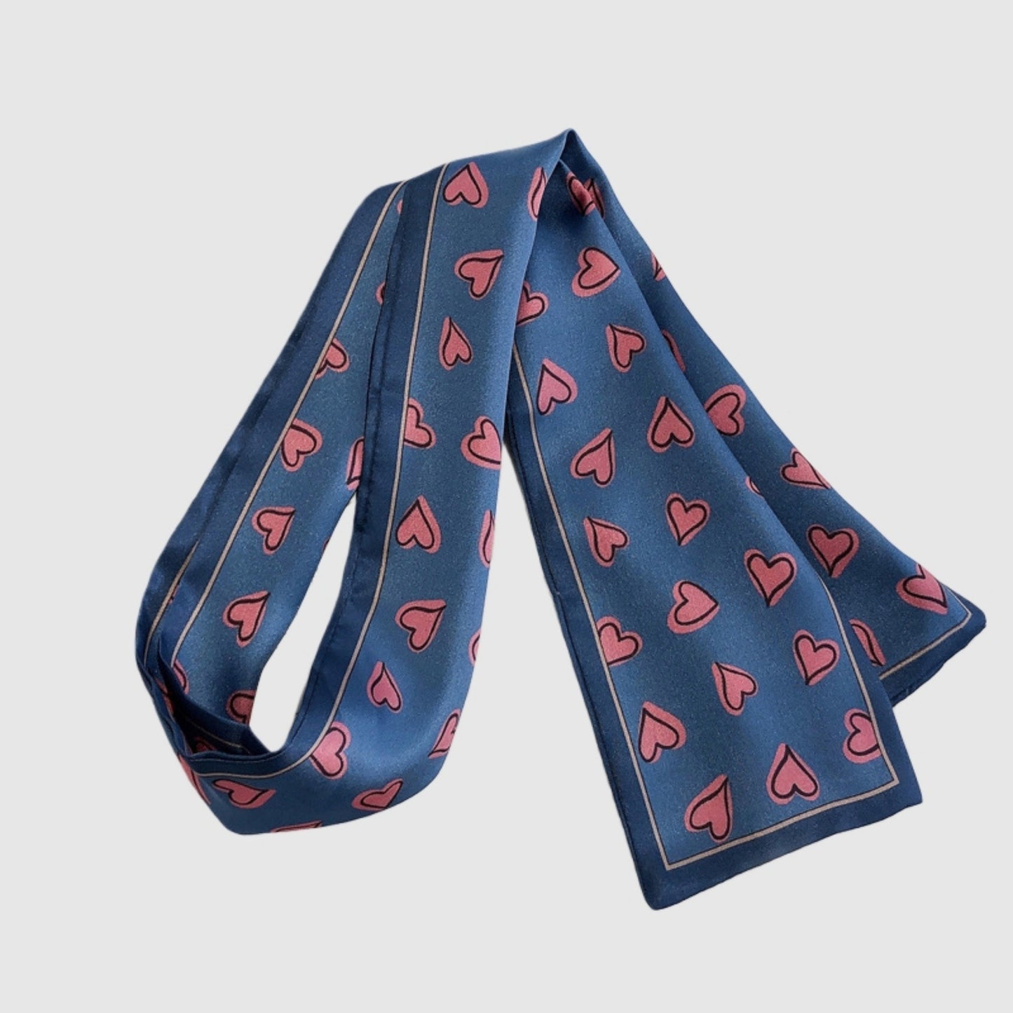 5 Pack Heart Print Satin Scarf Ribbon Slim Lightweight Fabric Neck Hair Bag Accessory 35.5x2.5in