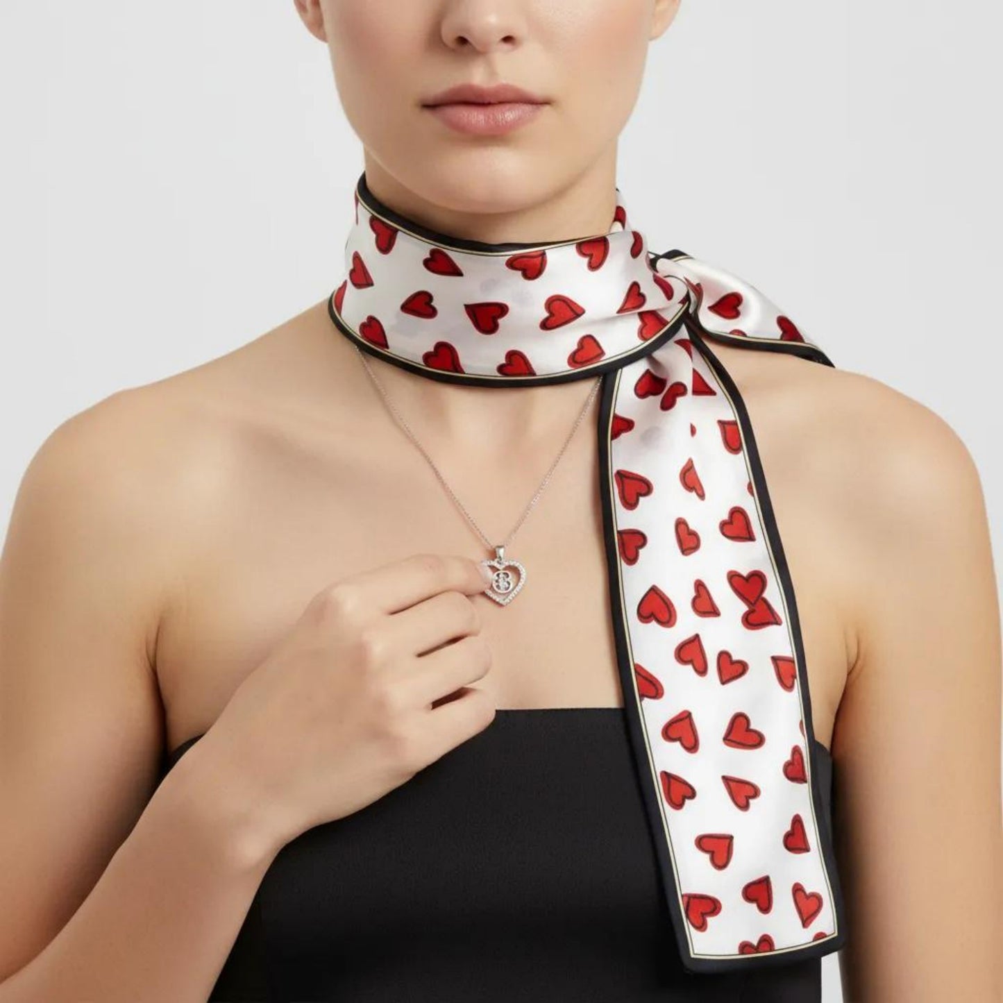 5 Pack Heart Print Satin Scarf Ribbon Slim Lightweight Fabric Neck Hair Bag Accessory 35.5x2.5in