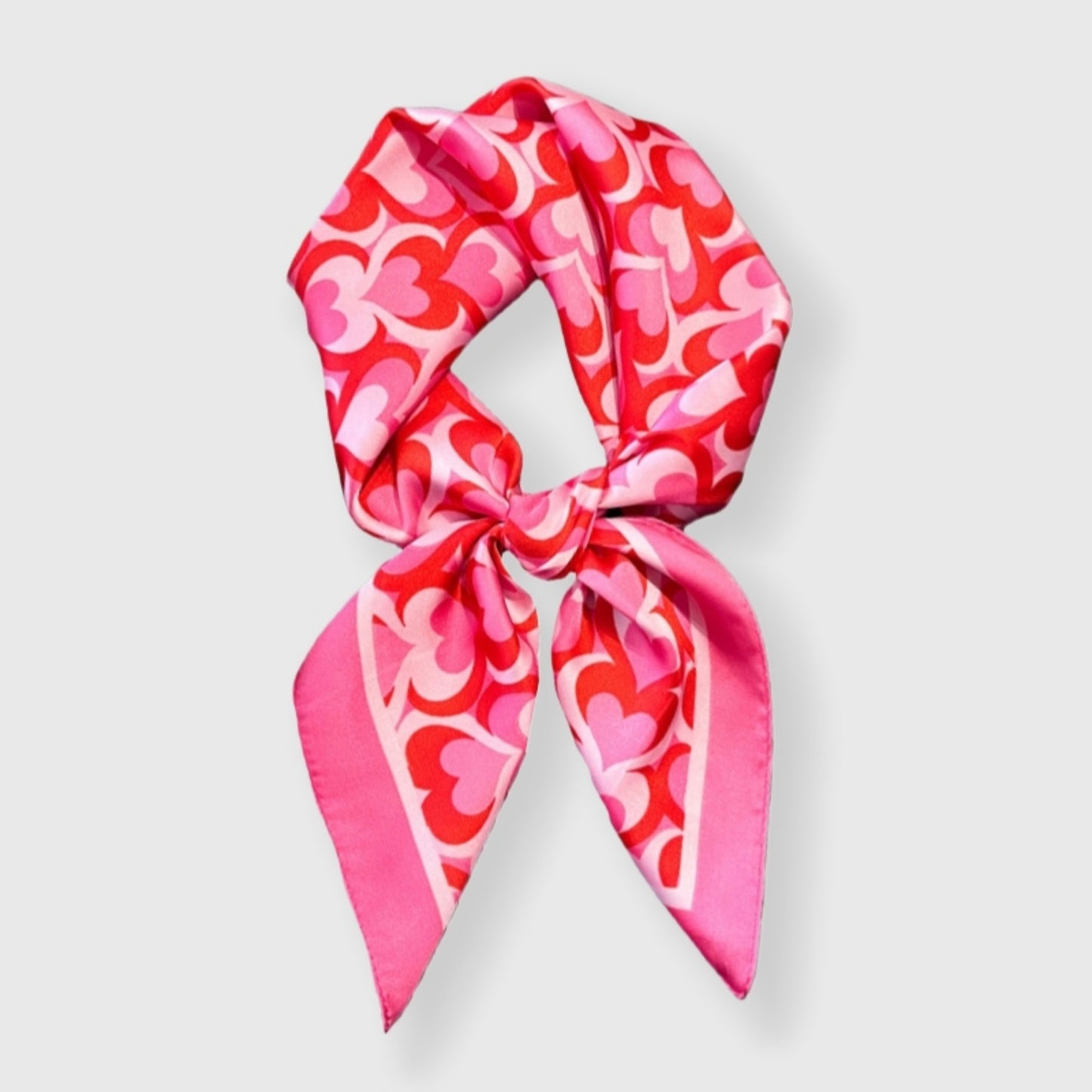 Heart Print Square Satin Scarf Smooth Lightweight Fabric Stylish Neck Hair Accessory 27.5x27.5in