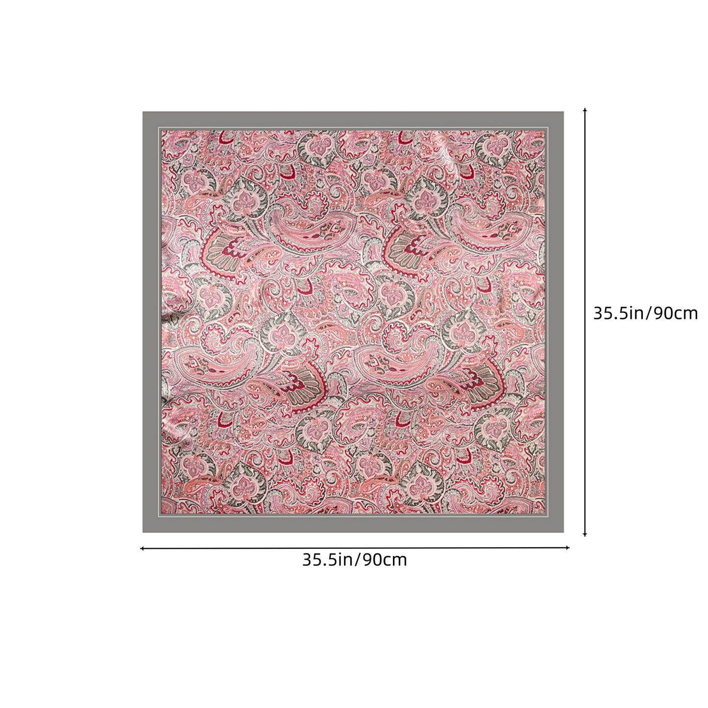 Paisley Print Square Satin Scarf Smooth Lightweight Fabric Elegant Neck Hair Accessory 35.5x35.5in