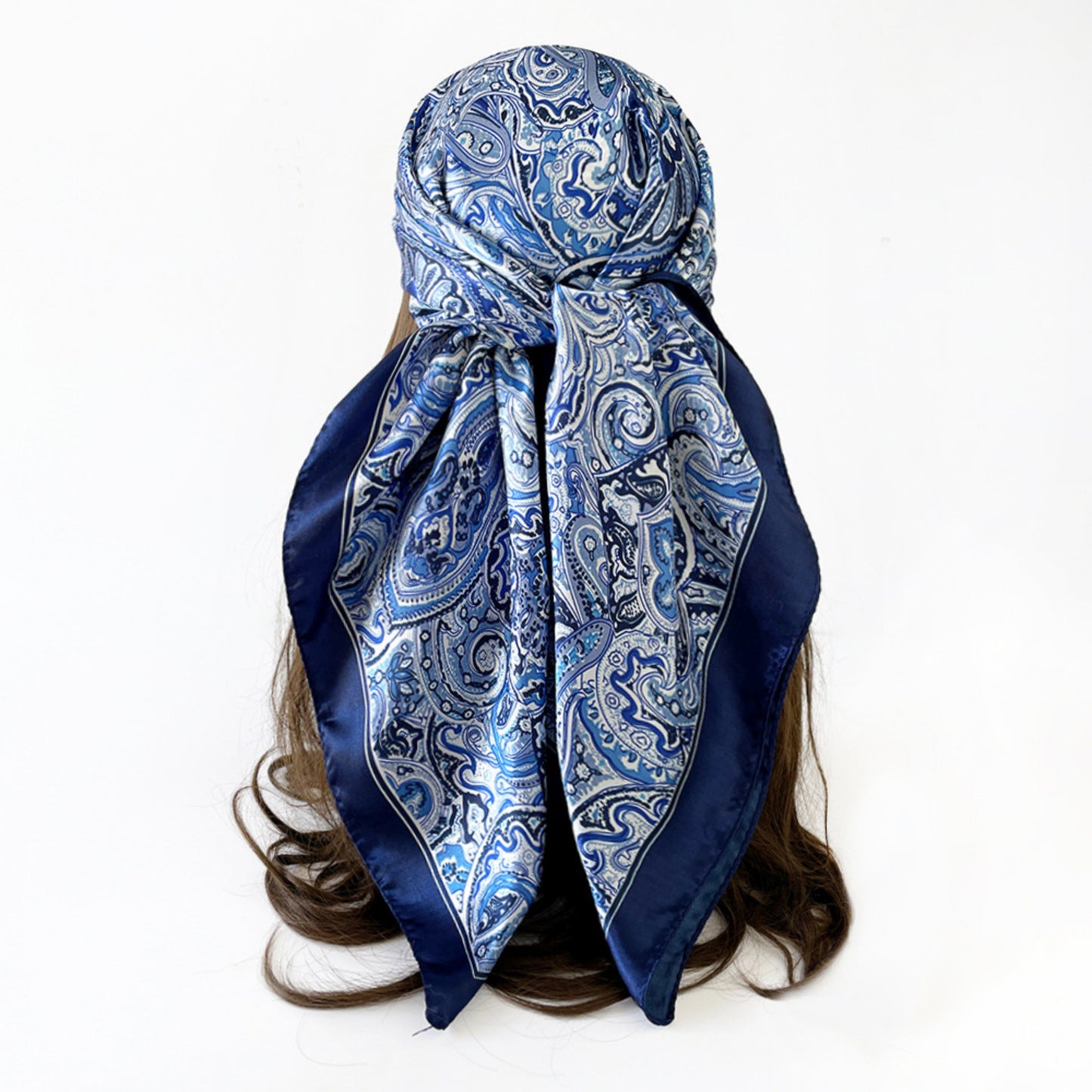 Paisley Print Square Satin Scarf Smooth Lightweight Fabric Elegant Neck Hair Accessory 35.5x35.5in
