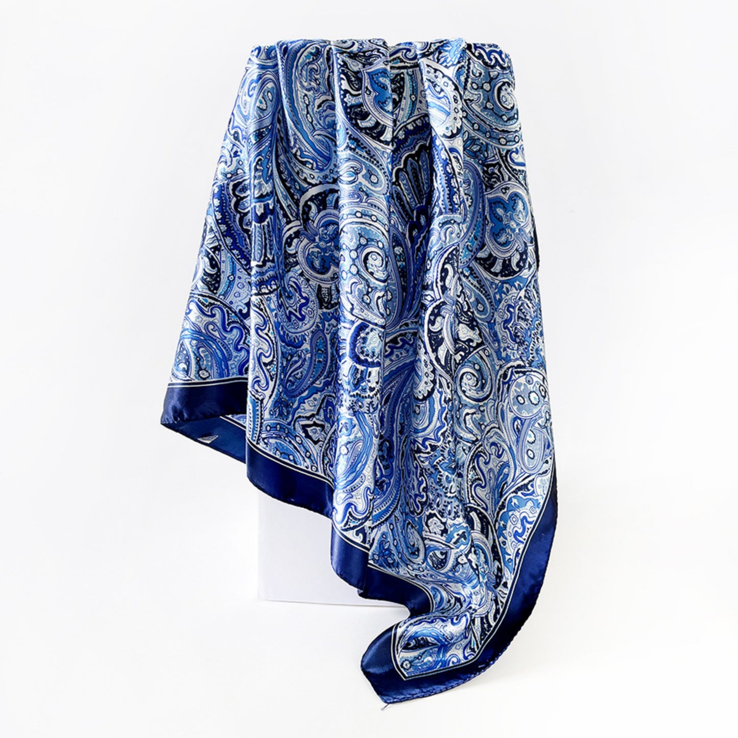 Paisley Print Square Satin Scarf Smooth Lightweight Fabric Elegant Neck Hair Accessory 35.5x35.5in