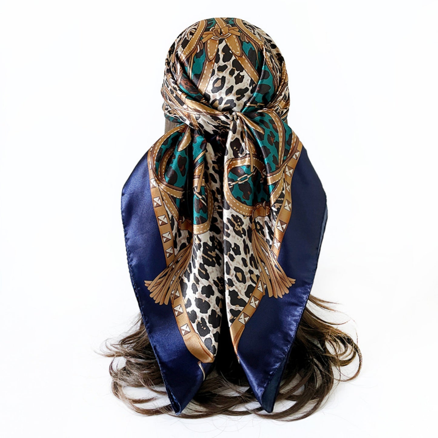 Paisley Print Square Satin Scarf Smooth Lightweight Fabric Elegant Neck Hair Accessory 35.5x35.5in