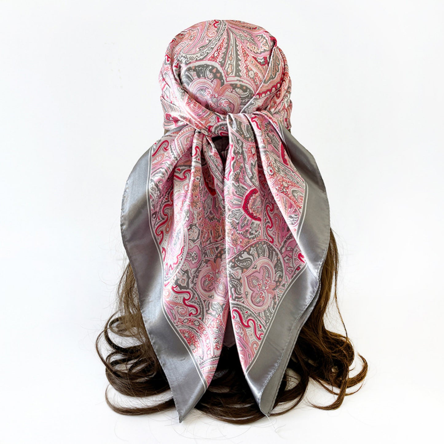 Paisley Print Square Satin Scarf Smooth Lightweight Fabric Elegant Neck Hair Accessory 35.5x35.5in