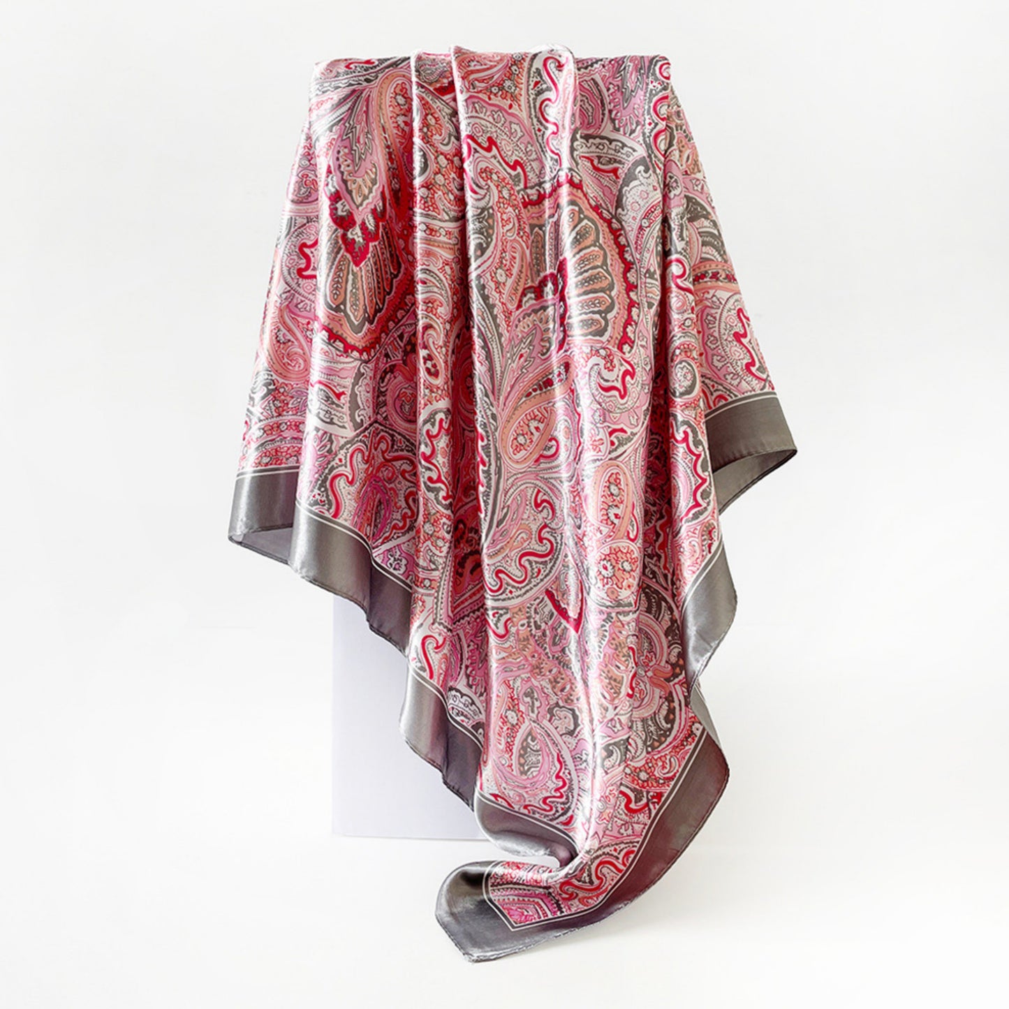 Paisley Print Square Satin Scarf Smooth Lightweight Fabric Elegant Neck Hair Accessory 35.5x35.5in