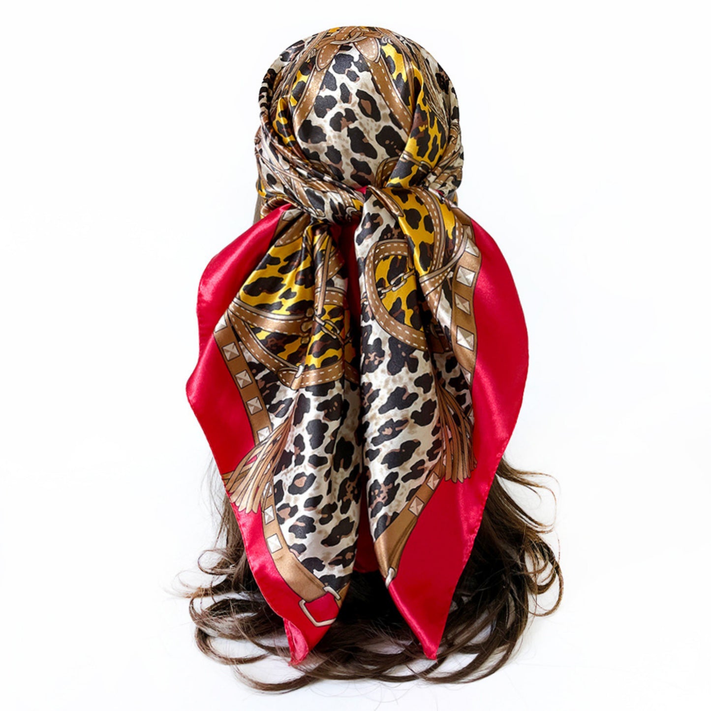 Paisley Print Square Satin Scarf Smooth Lightweight Fabric Elegant Neck Hair Accessory 35.5x35.5in