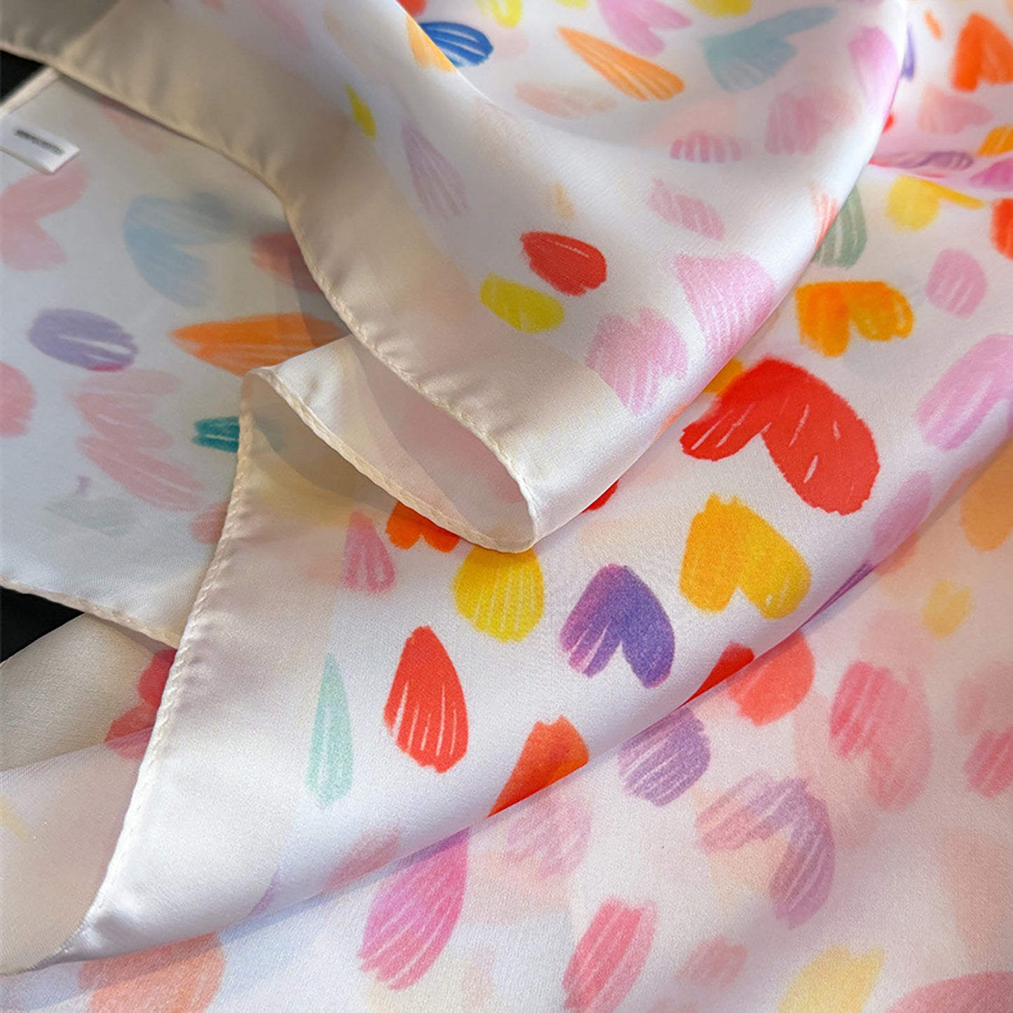 Satin Heart Print Square Scarf Lightweight Soft Fashion Accessory 27.5¡Á27.5inches