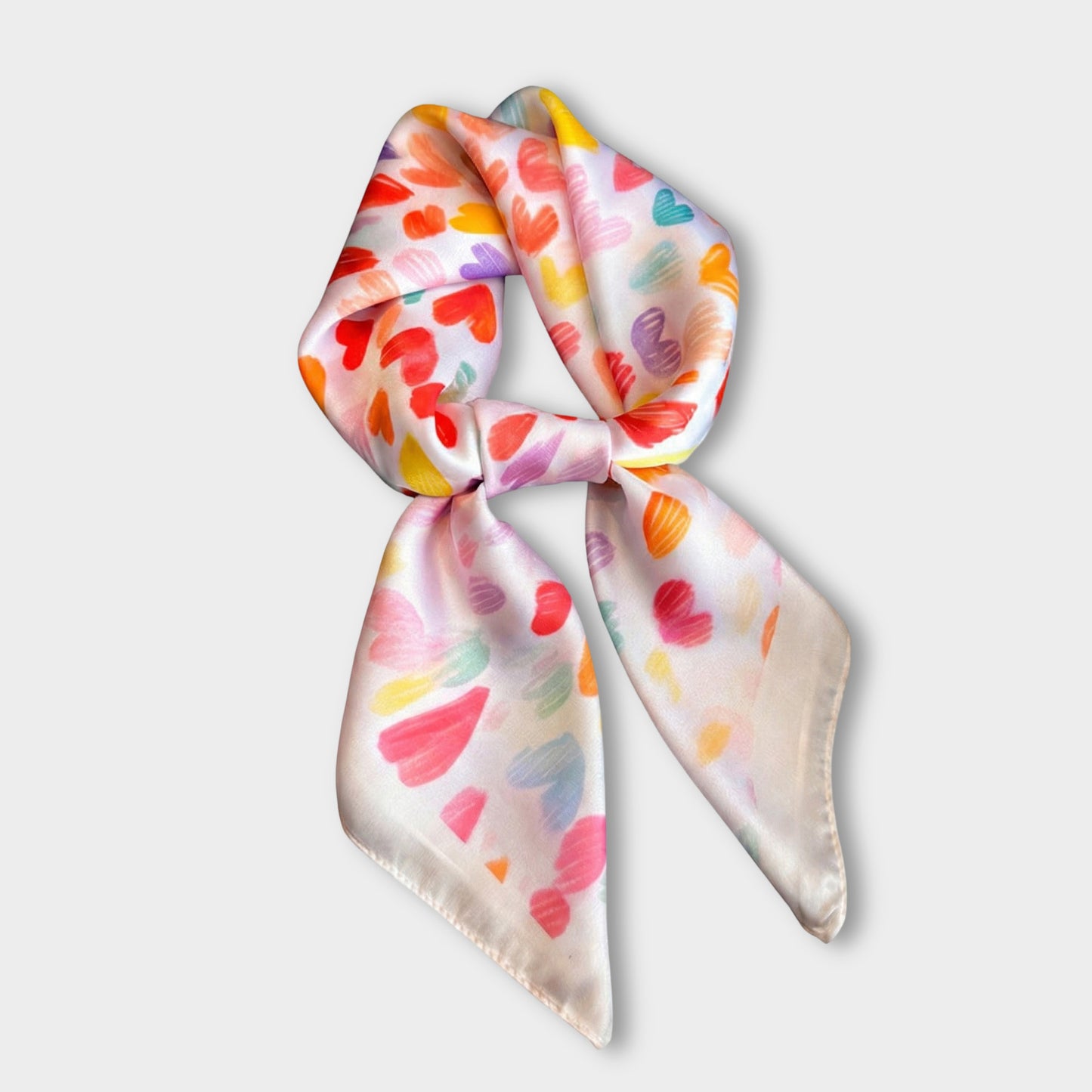 Satin Heart Print Square Scarf Lightweight Soft Fashion Accessory 27.5¡Á27.5inches