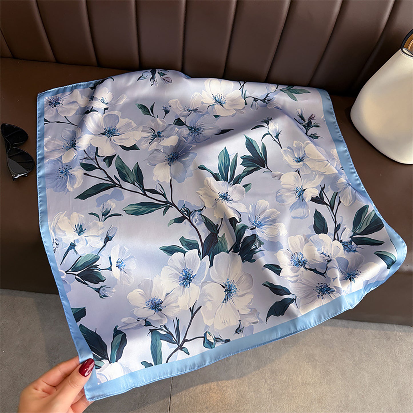 Satin Floral Print Square Scarf Soft Lightweight Fashion Accessory 27.5¡Á27.5inches