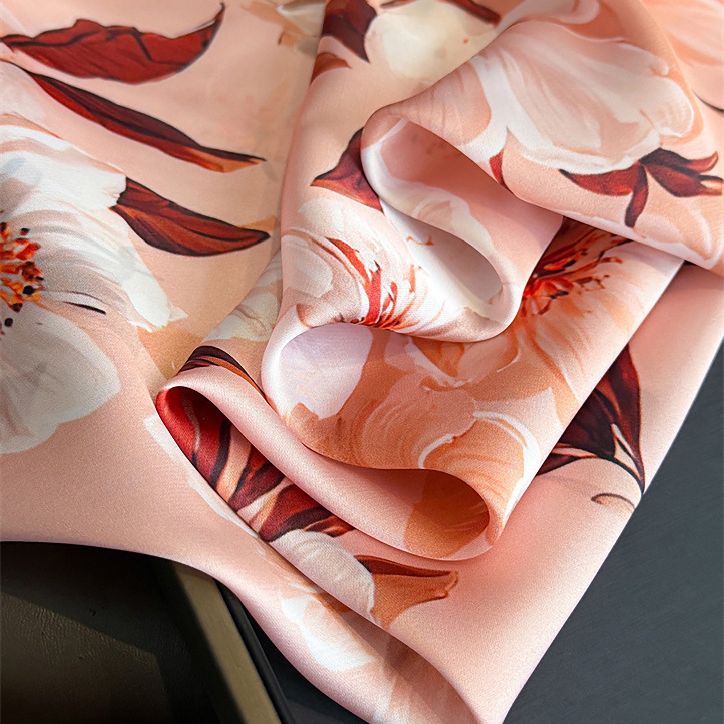 Satin Floral Print Square Scarf Soft Lightweight Fashion Accessory 27.5¡Á27.5inches