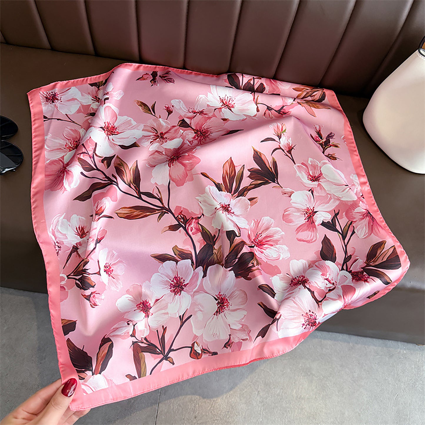 Satin Floral Print Square Scarf Soft Lightweight Fashion Accessory 27.5¡Á27.5inches