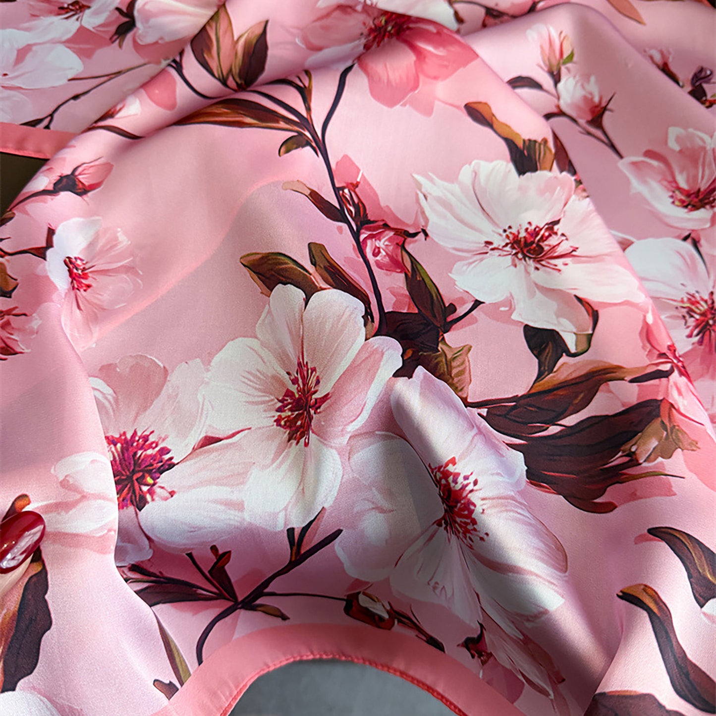 Satin Floral Print Square Scarf Soft Lightweight Fashion Accessory 27.5¡Á27.5inches