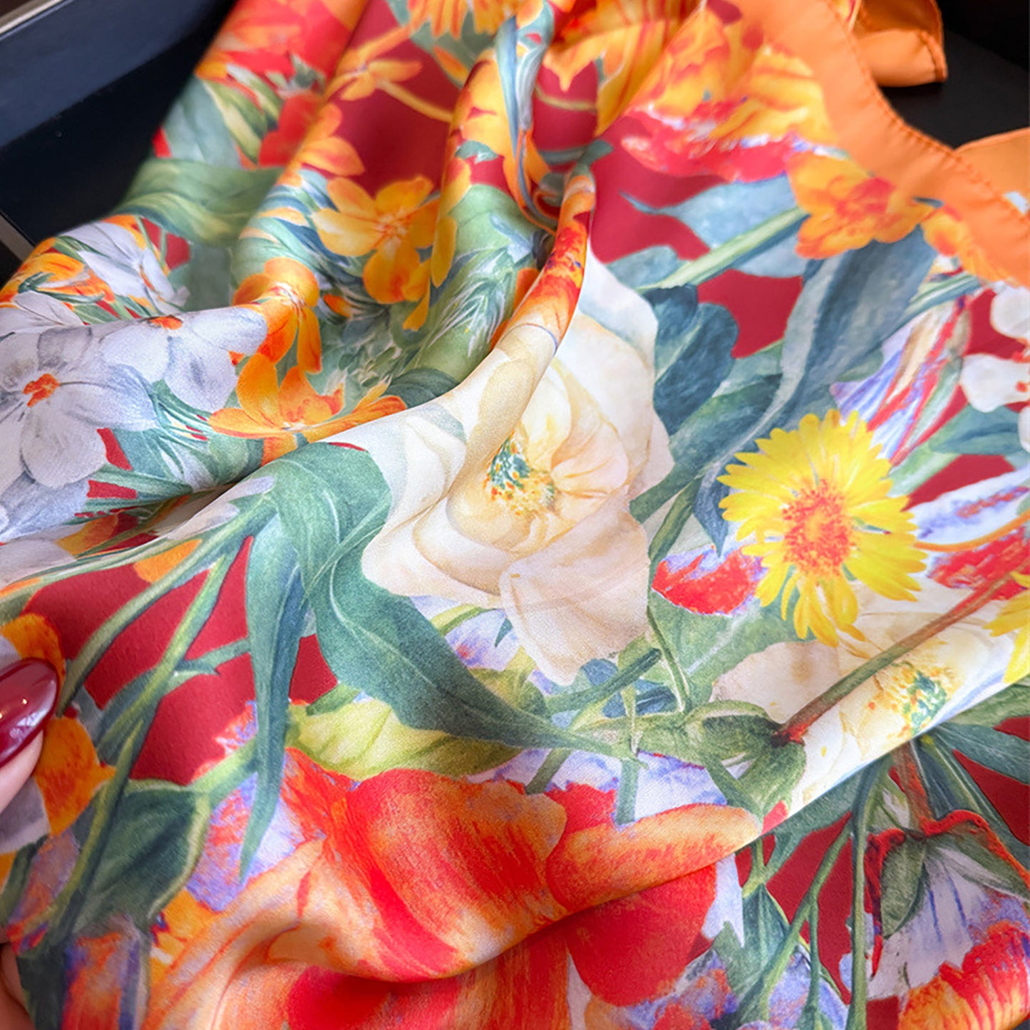 Satin Floral Print Square Scarf Fashion Accessory 27.5¡Á27.5inches
