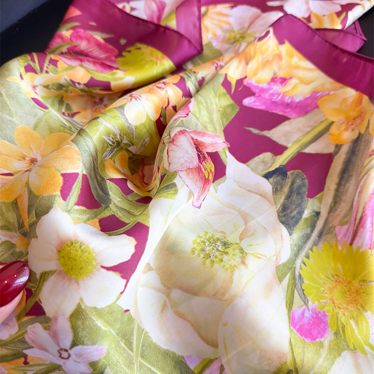 Satin Floral Print Square Scarf Fashion Accessory 27.5¡Á27.5inches
