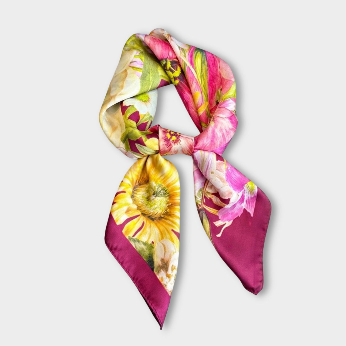 Satin Floral Print Square Scarf Fashion Accessory 27.5¡Á27.5inches