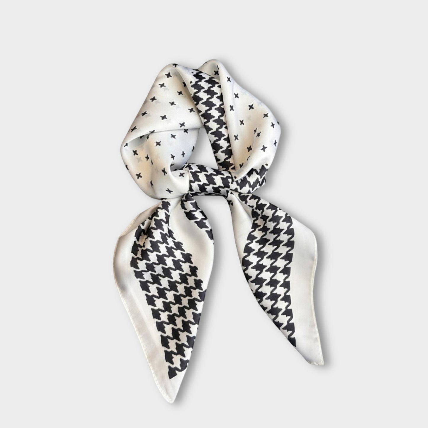 Women Satin Square Scarf with Houndstooth Print Fashion Accessory 27.5¡Á27.5inches
