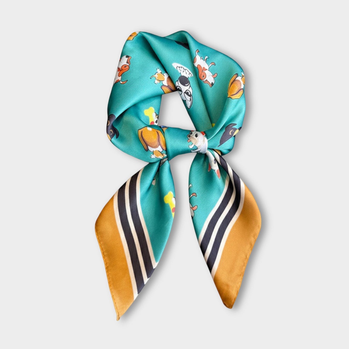 Women Satin Square Scarf with Dog Print Border Design Lightweight Accessory 27.5¡Á27.5inches