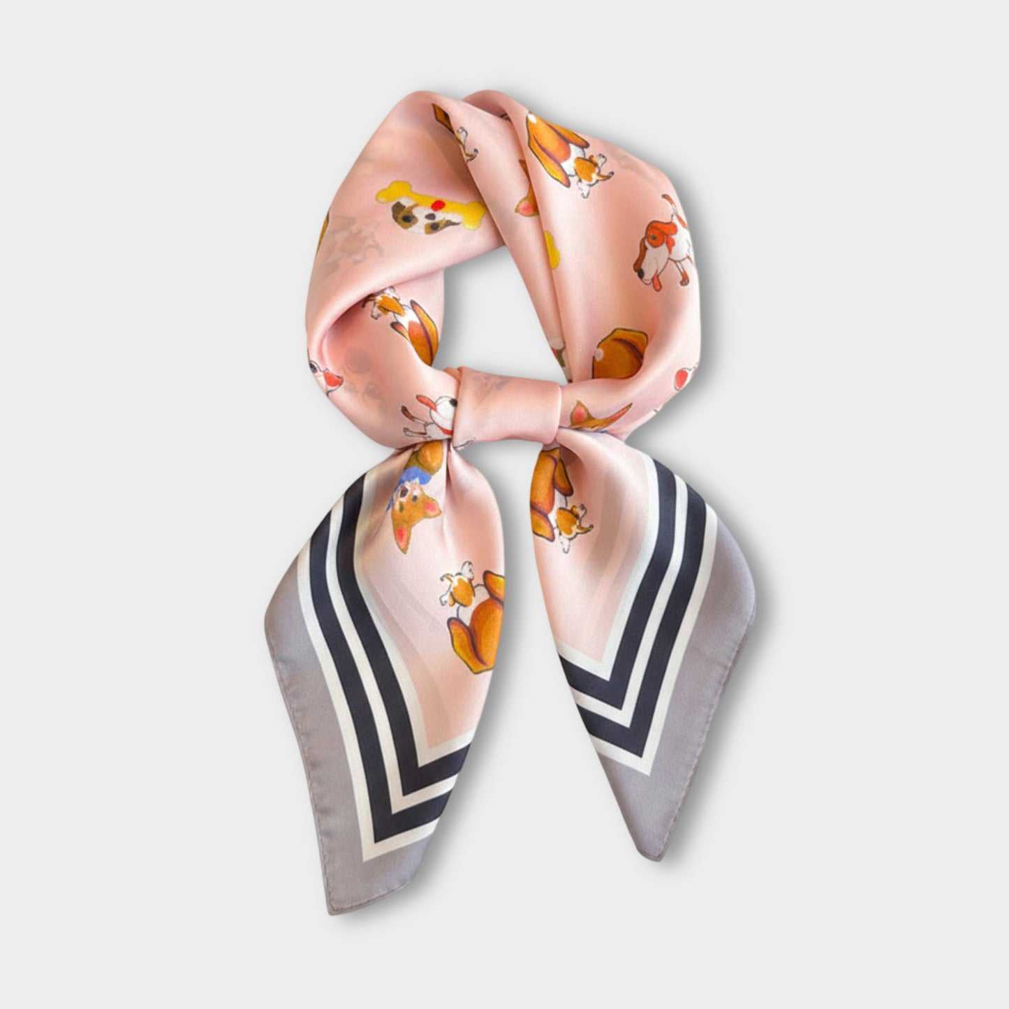 Women Satin Square Scarf with Dog Print Border Design Lightweight Accessory 27.5¡Á27.5inches