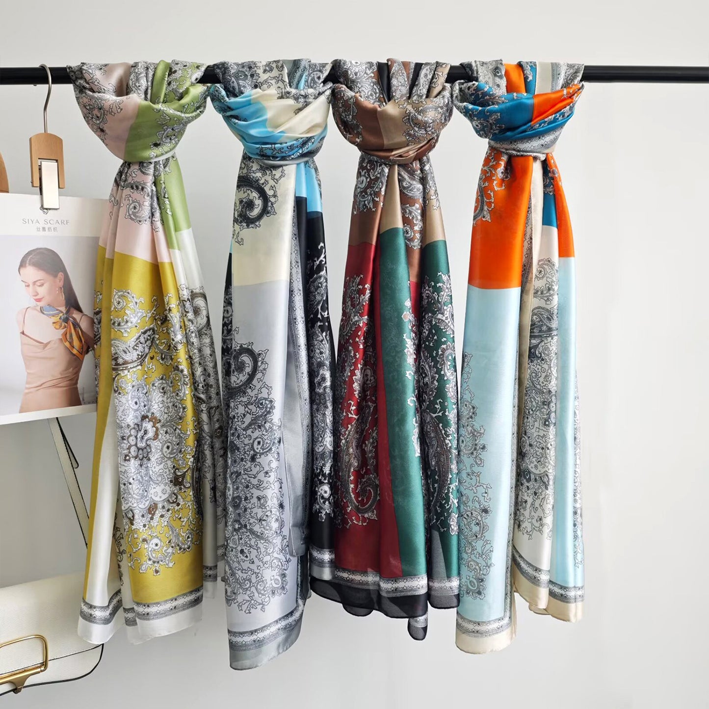 Paisley Print Satin Scarf Lightweight Large Fashion Wrap
