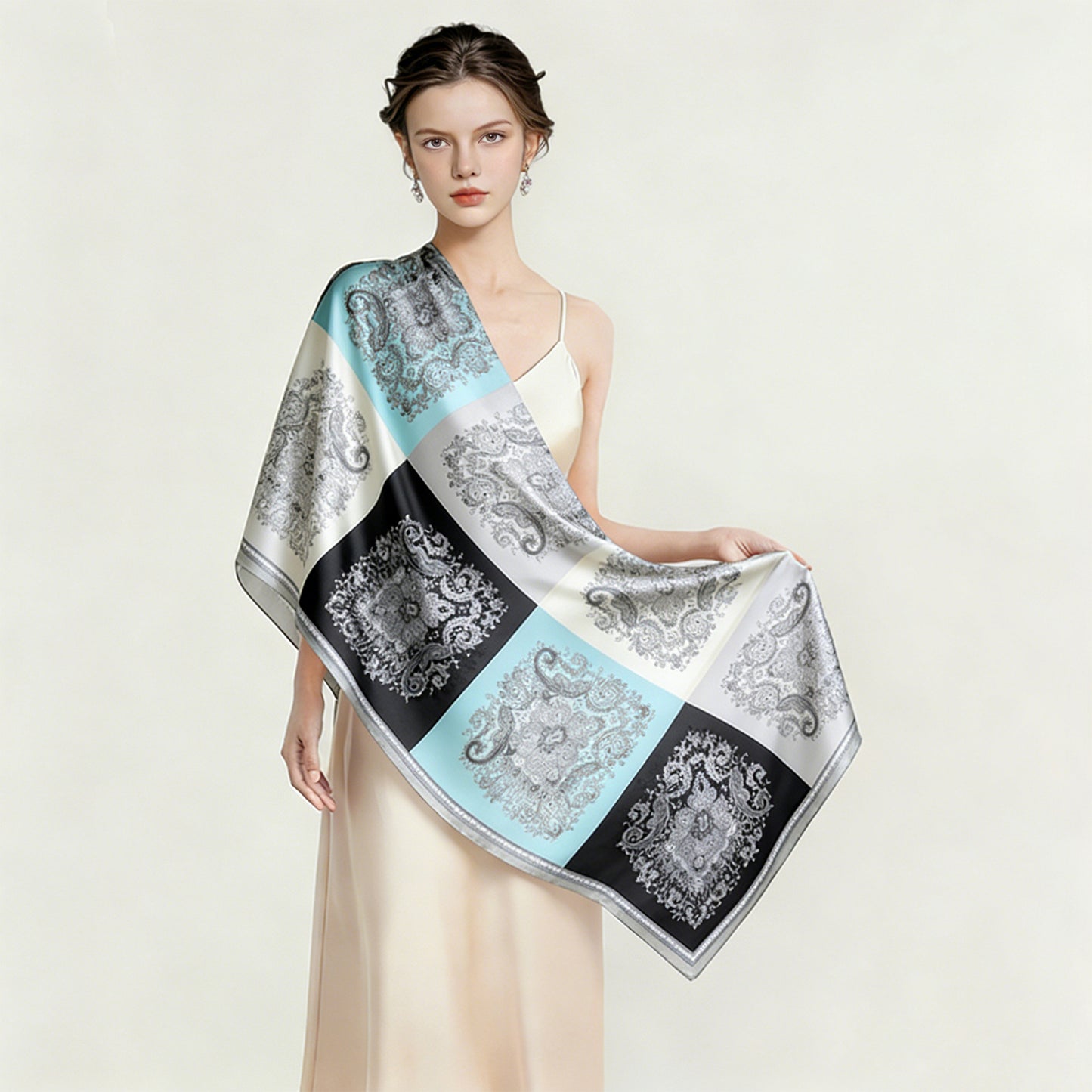 Paisley Print Satin Scarf Lightweight Large Fashion Wrap