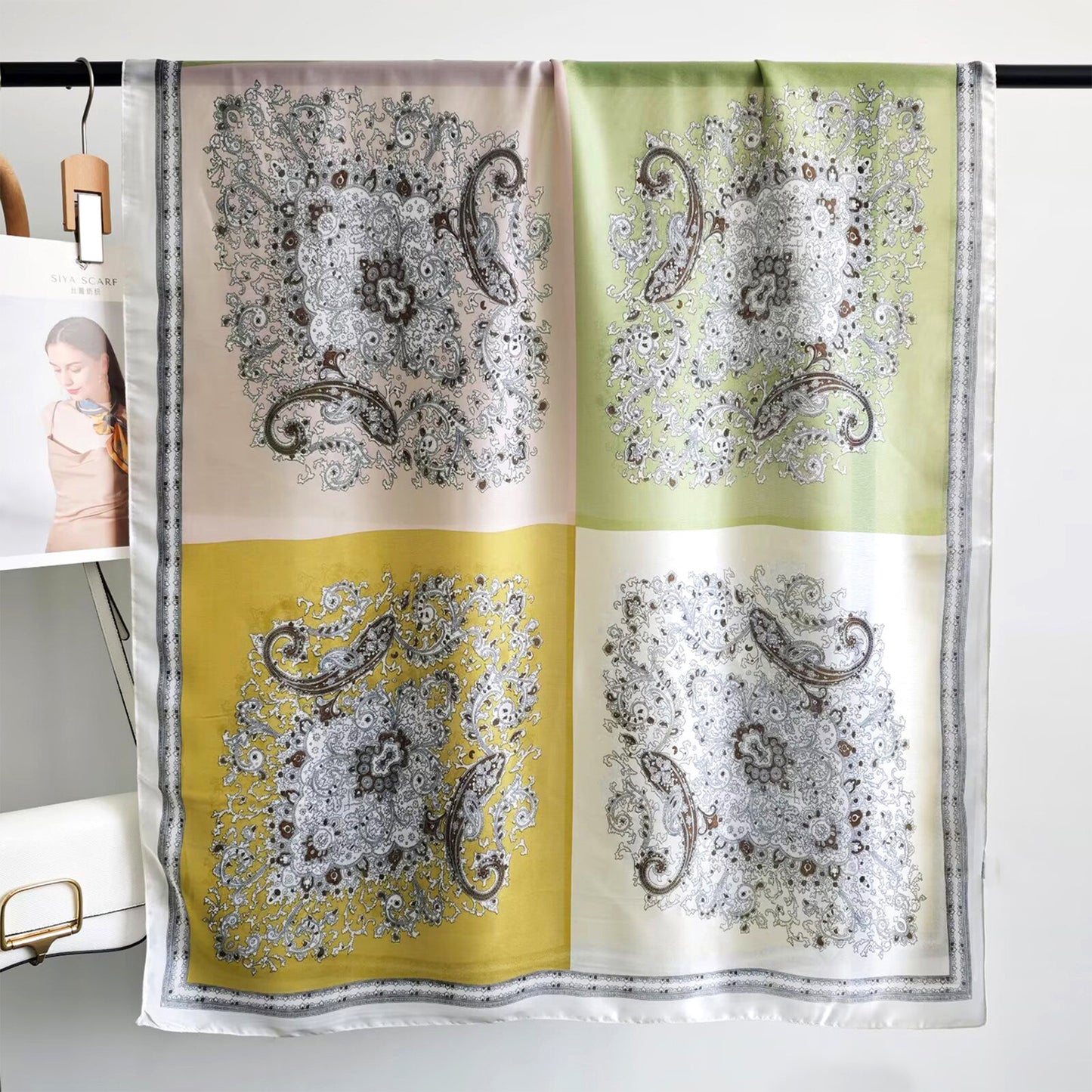 Paisley Print Satin Scarf Lightweight Large Fashion Wrap
