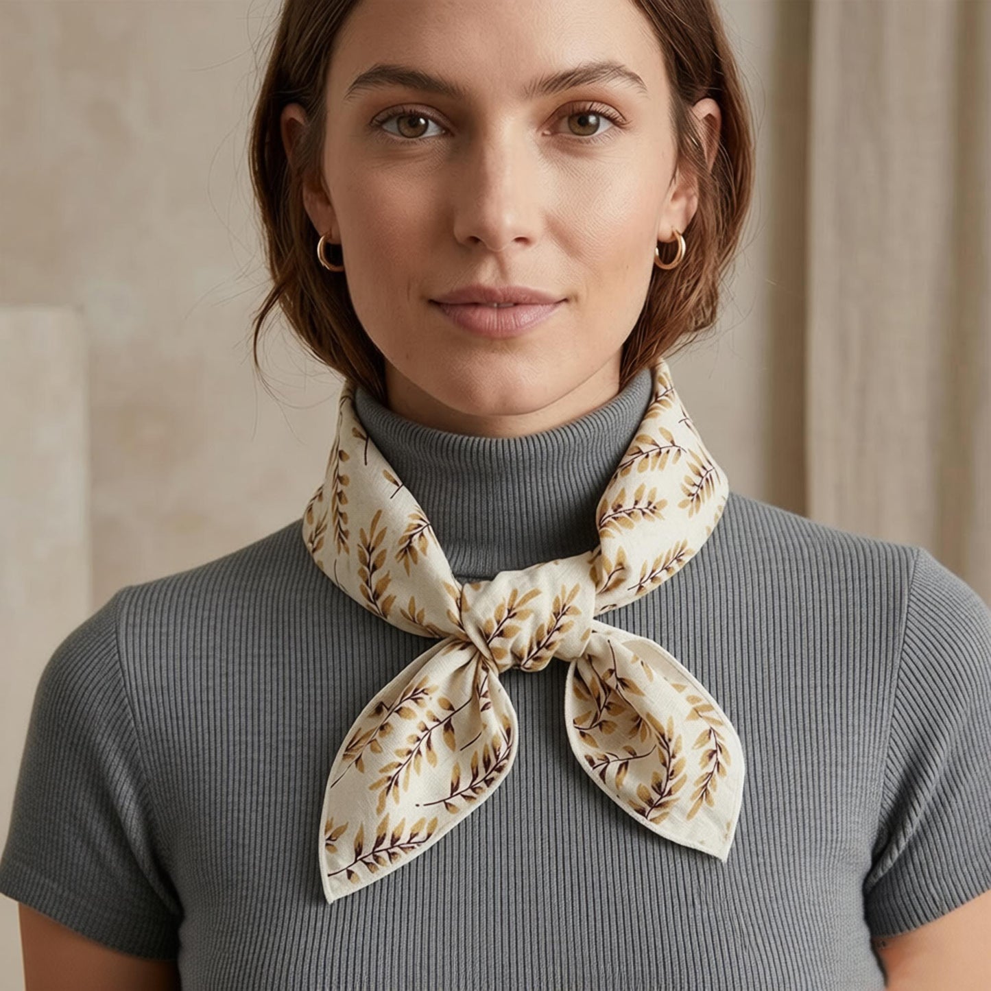 Cotton Linen Leaf Print Lightweight Square Scarf Soft Breathable Fashion Wrap