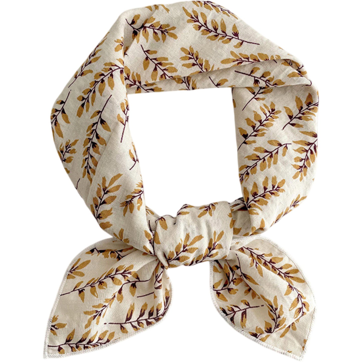 Cotton Linen Leaf Print Lightweight Square Scarf Soft Breathable Fashion Wrap