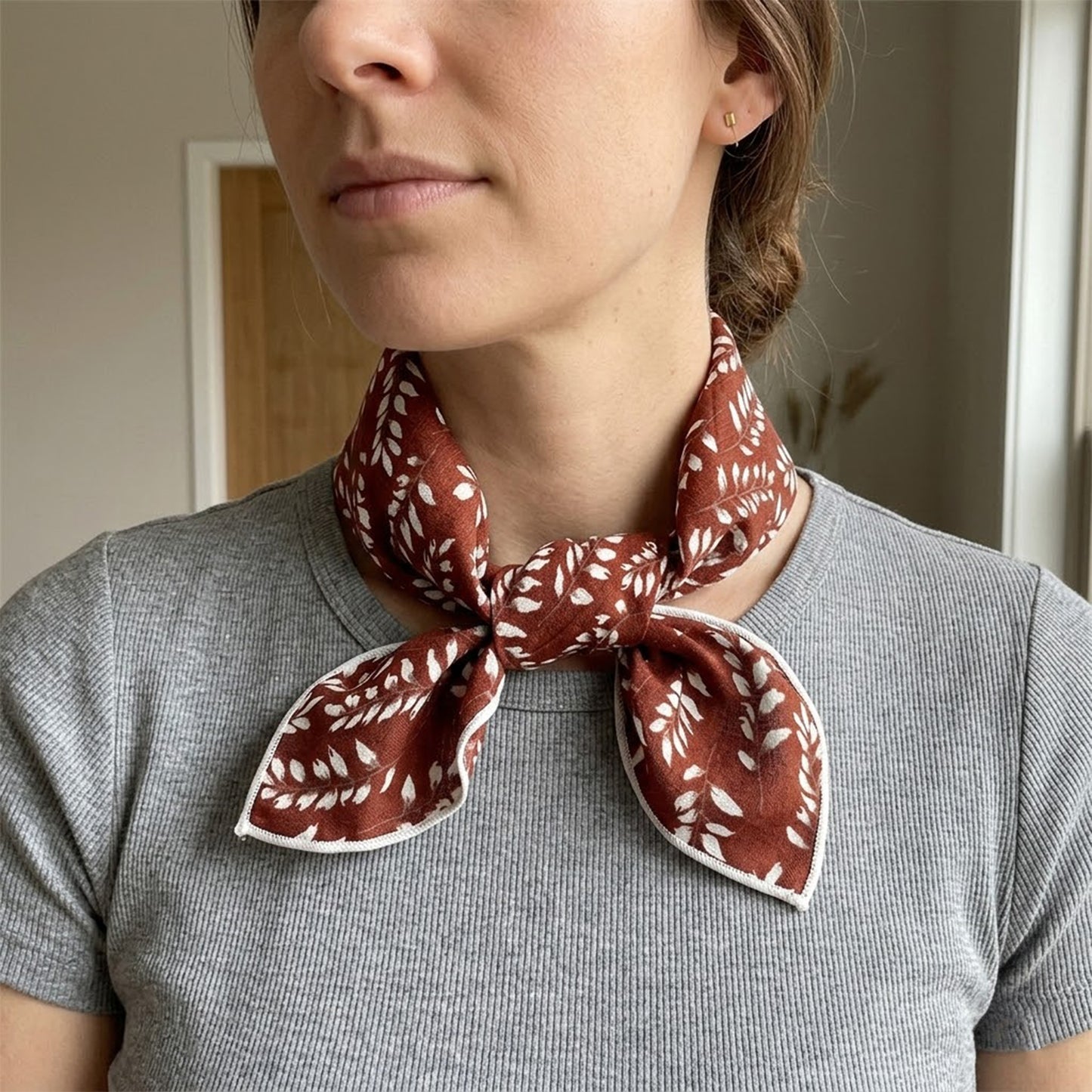 Cotton Linen Leaf Print Lightweight Square Scarf Soft Breathable Fashion Wrap