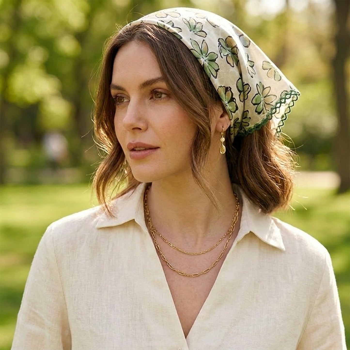 Floral Print Lightweight Square Scarf Soft Fashion Neck Hair Wrap