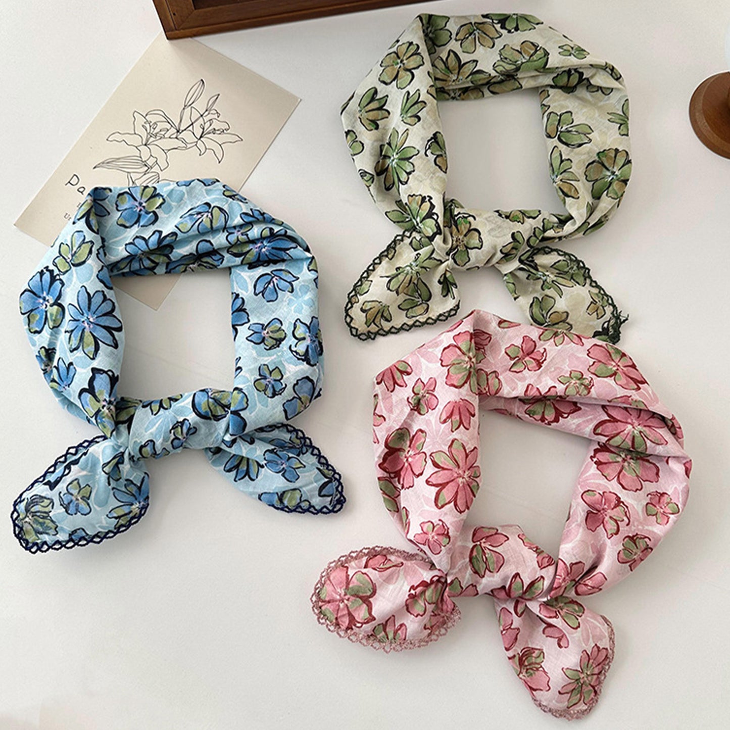 Floral Print Lightweight Square Scarf Soft Fashion Neck Hair Wrap