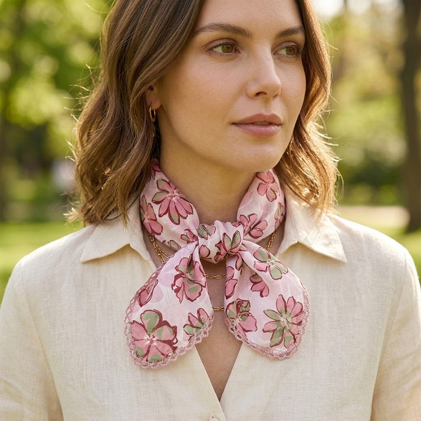Floral Print Lightweight Square Scarf Soft Fashion Neck Hair Wrap