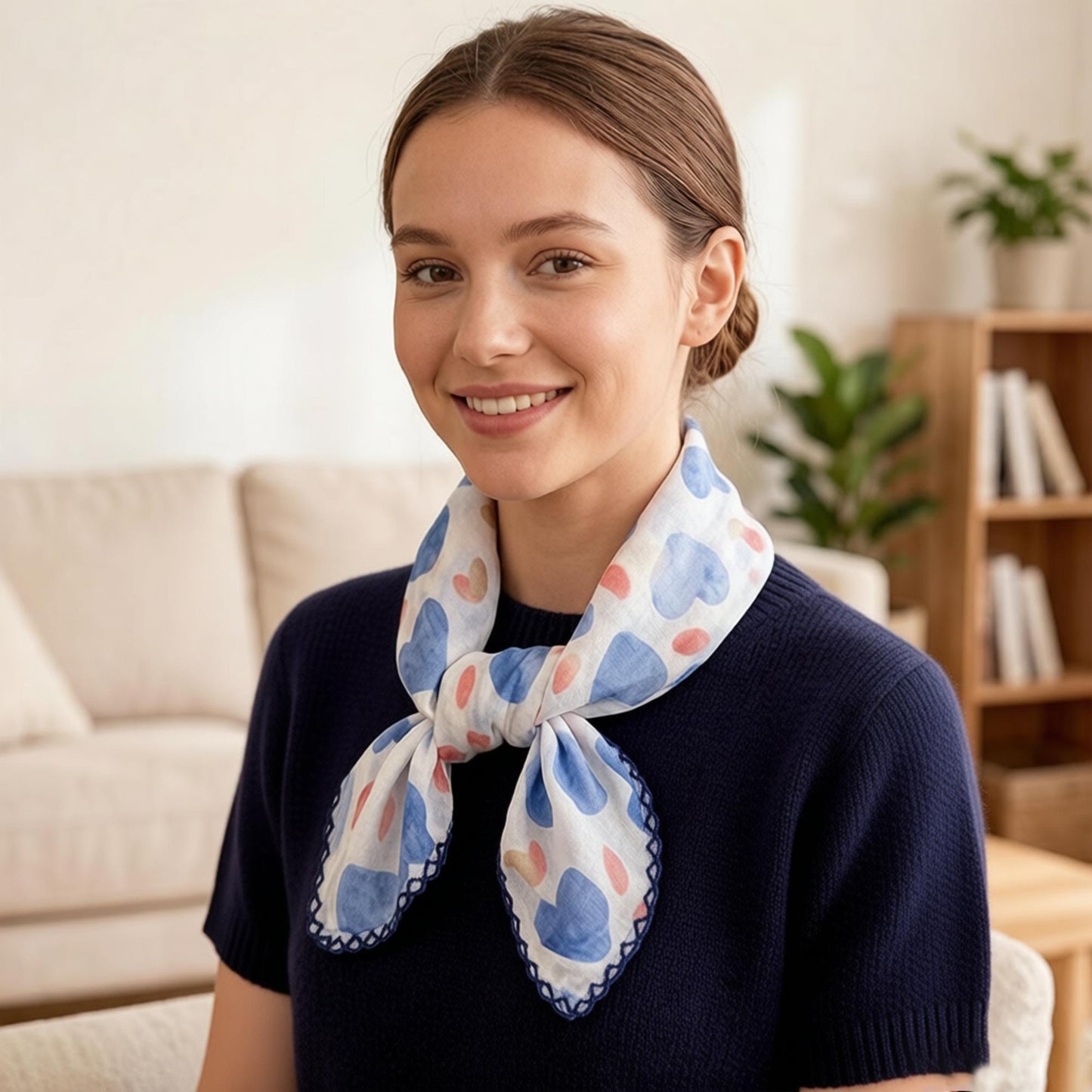Heart Print Lightweight Square Scarf Cute Fashion Neck Hair Wrap