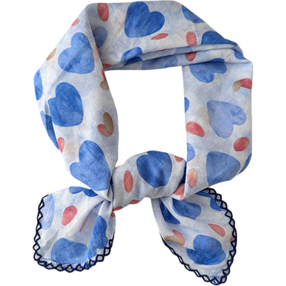 Heart Print Lightweight Square Scarf Cute Fashion Neck Hair Wrap